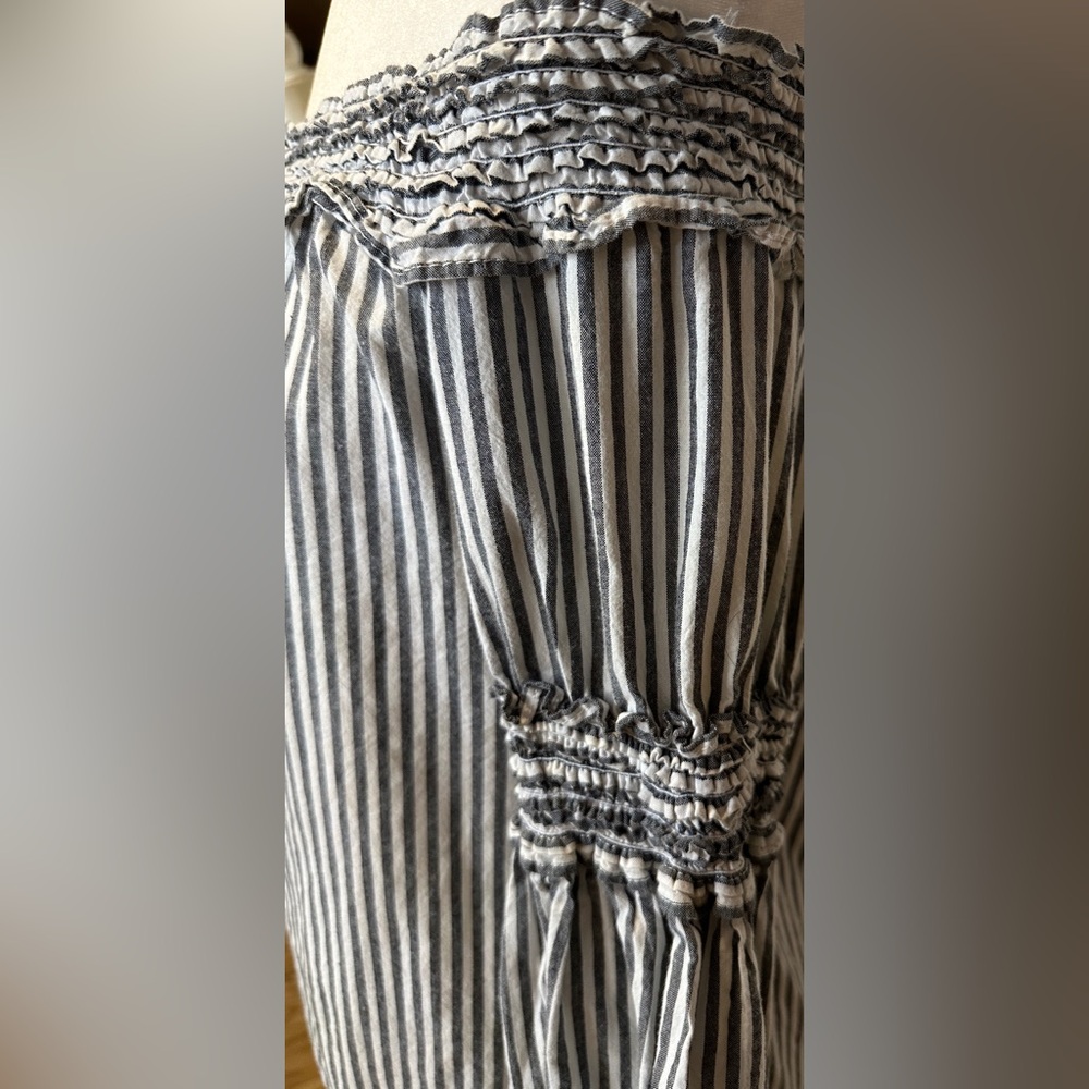 Max Studio Black White Striped Puff Ruffle Long Sleeve Blouse Large - Picture 5 of 10